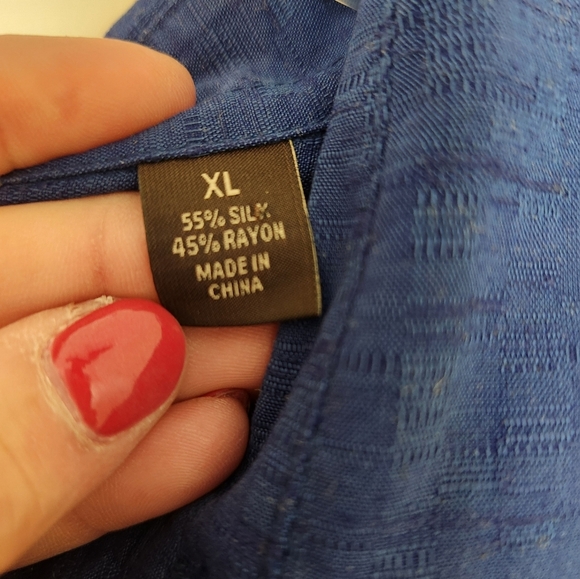 Tasso Elba Island Shirt Mens XLarge Silk Linen Blue Short Sleeve Button Up - Picture 3 of 6